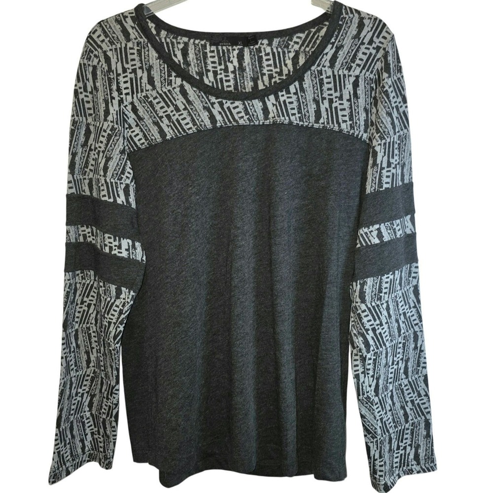 Prana Cleo Colorblock Shirt Long Sleeve Top Pullover Sz XL Gray Scoop Neck
